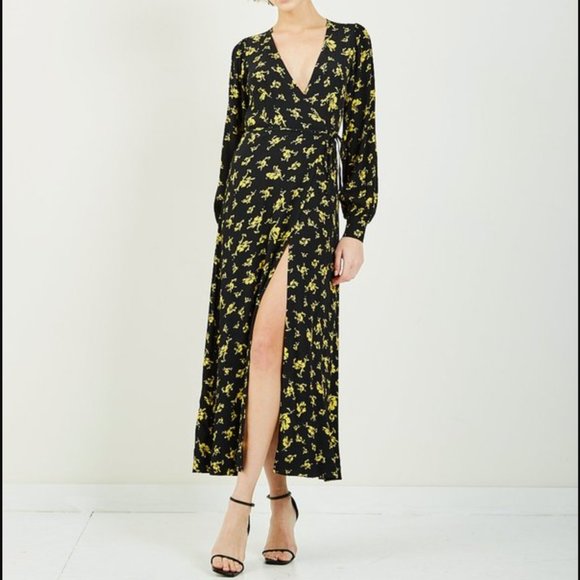 GANNI MAXI Printed Crepe Waist Tie Wrap Dress - Picture 1 of 7